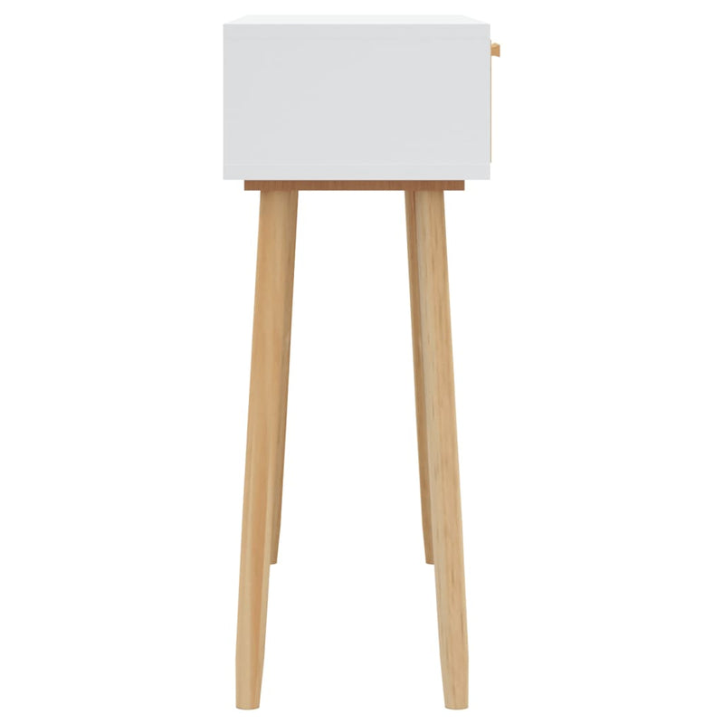 vidaXL Console Table White 80x30x75 cm Solid Wood Pine&Natural Rattan