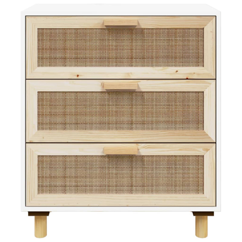 vidaXL Sideboard White 60x30x70 cm Solid Wood Pine and Natural Rattan