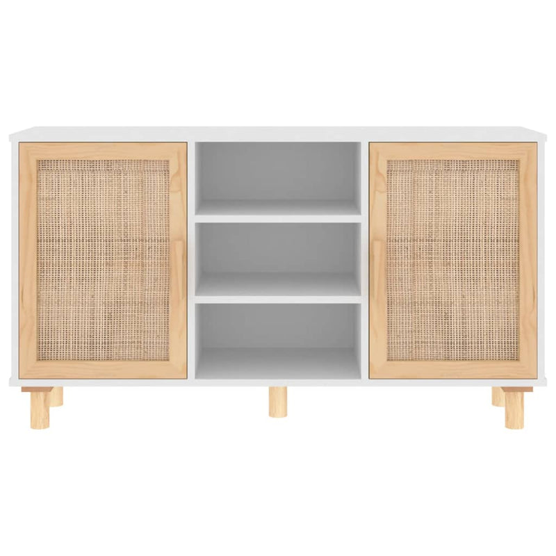 vidaXL Sideboard White 105x30x60 cm Solid Wood Pine and Natural Rattan
