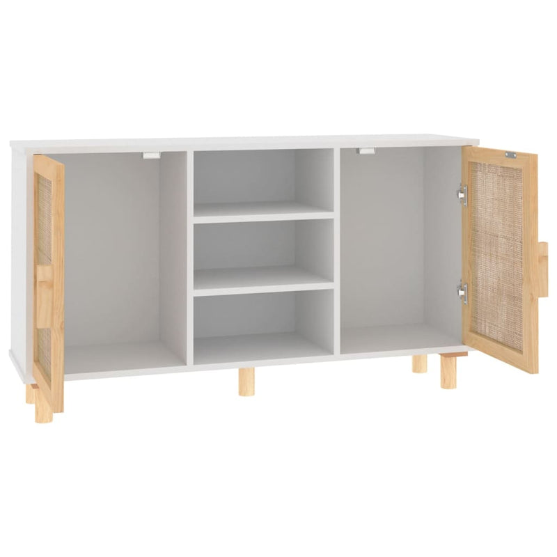 vidaXL Sideboard White 105x30x60 cm Solid Wood Pine and Natural Rattan