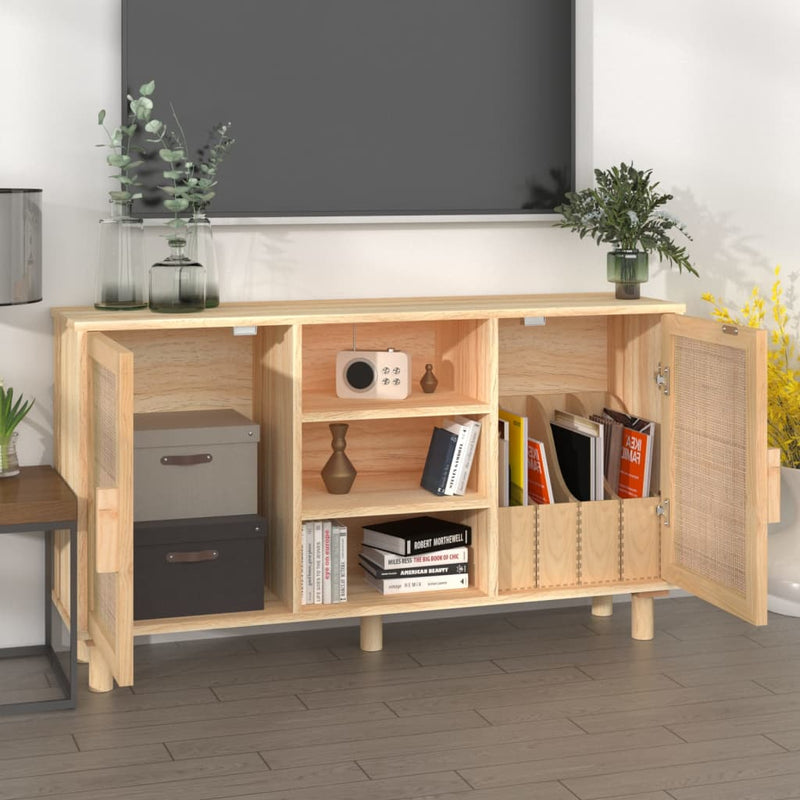 vidaXL Sideboard Brown 105x30x60 cm Solid Wood Pine and Natural Rattan