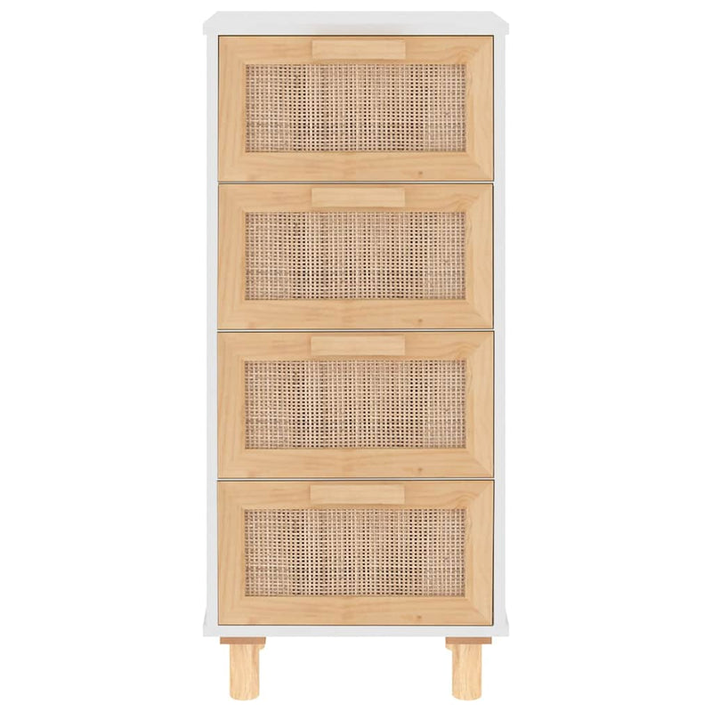 vidaXL Sideboard White 40x30x90 cm Solid Wood Pine and Natural Rattan