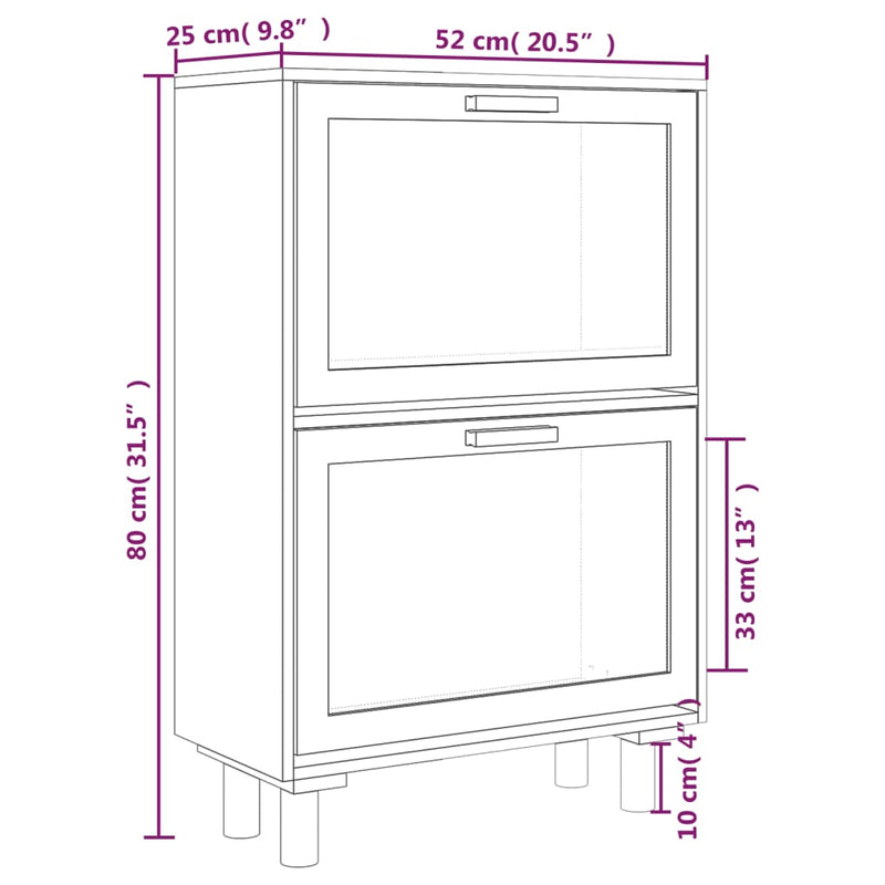 Shoe Cabinet White 52x25x80 cm Engineered Wood and Natural Rattan