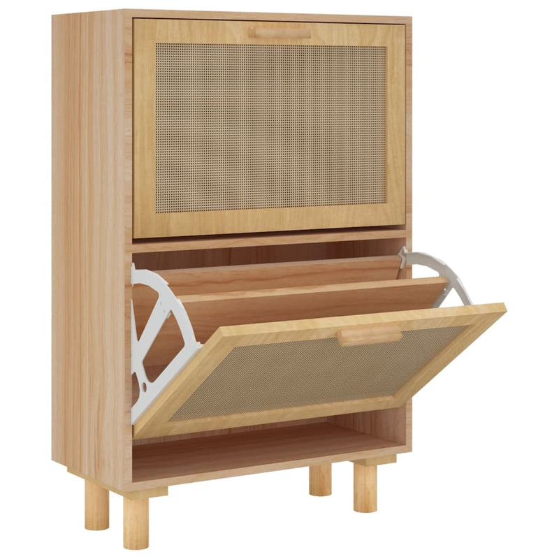 vidaXL Shoe Cabinet Brown 52x25x80 cm Engineered Wood and Natural Rattan