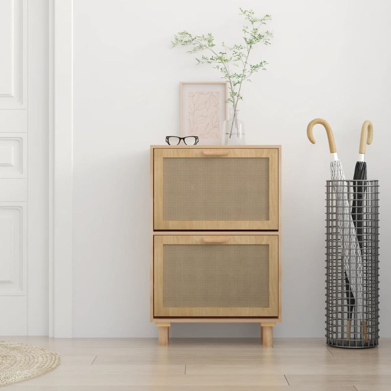 vidaXL Shoe Cabinet Brown 52x25x80 cm Engineered Wood and Natural Rattan
