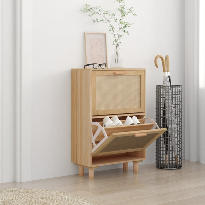 vidaXL Shoe Cabinet Brown 52x25x80 cm Engineered Wood and Natural Rattan