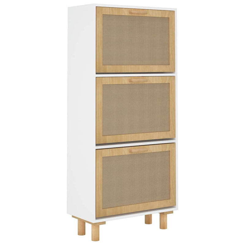 vidaXL Shoe Cabinet White 52x25x115 cm Engineered Wood and Natural Rattan