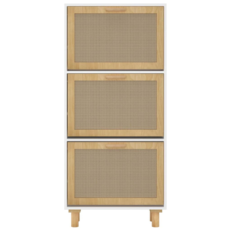 vidaXL Shoe Cabinet White 52x25x115 cm Engineered Wood and Natural Rattan