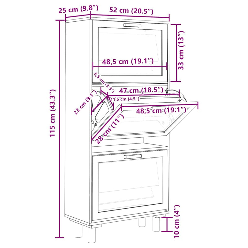 vidaXL Shoe Cabinet White 52x25x115 cm Engineered Wood and Natural Rattan