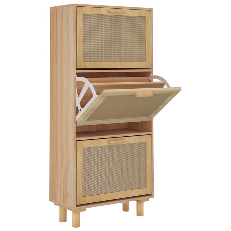 vidaXL Shoe Cabinet Brown 52x25x115 cm Engineered Wood and Natural Rattan