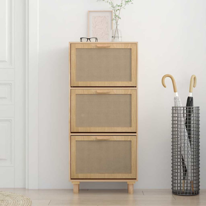 vidaXL Shoe Cabinet Brown 52x25x115 cm Engineered Wood and Natural Rattan