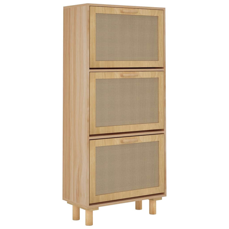 vidaXL Shoe Cabinet Brown 52x25x115 cm Engineered Wood and Natural Rattan
