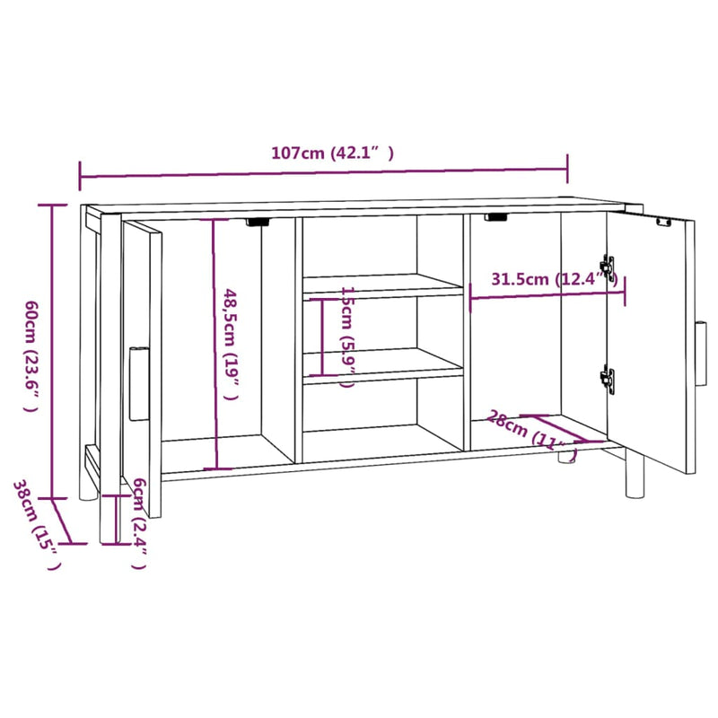 vidaXL Sideboard White 107x38x60 cm Engineered Wood