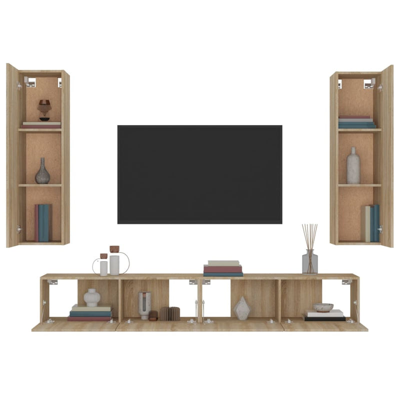 vidaXL 4 Piece TV Cabinet Set Sonoma Oak Engineered Wood