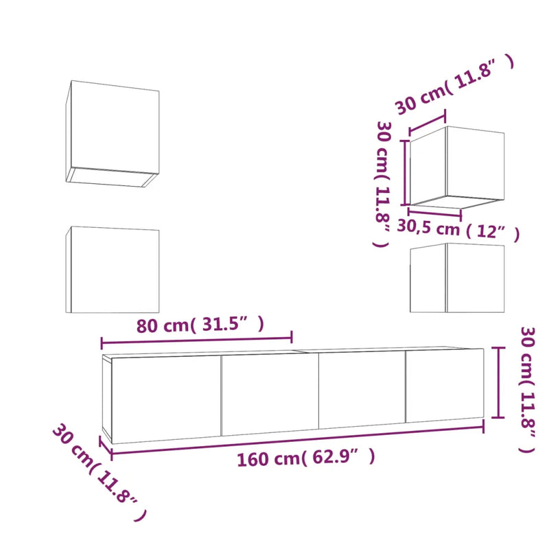 6 Piece TV Cabinet Set White Engineered Wood