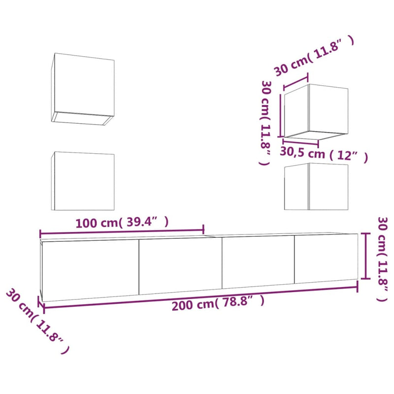 vidaXL 6 Piece TV Cabinet Set White Engineered Wood