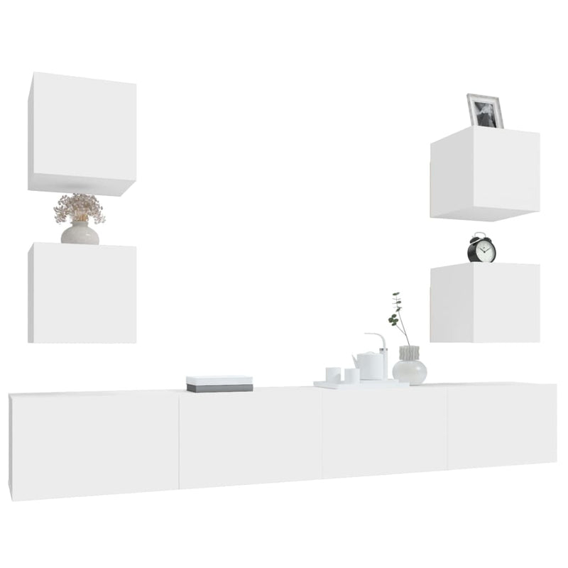 vidaXL 6 Piece TV Cabinet Set White Engineered Wood
