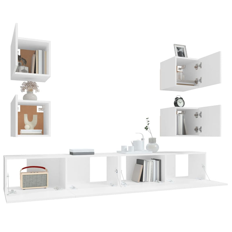 vidaXL 6 Piece TV Cabinet Set White Engineered Wood