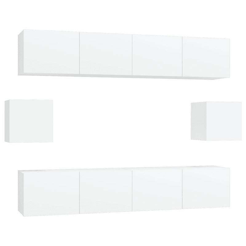 6 Piece TV Cabinet Set White Engineered Wood