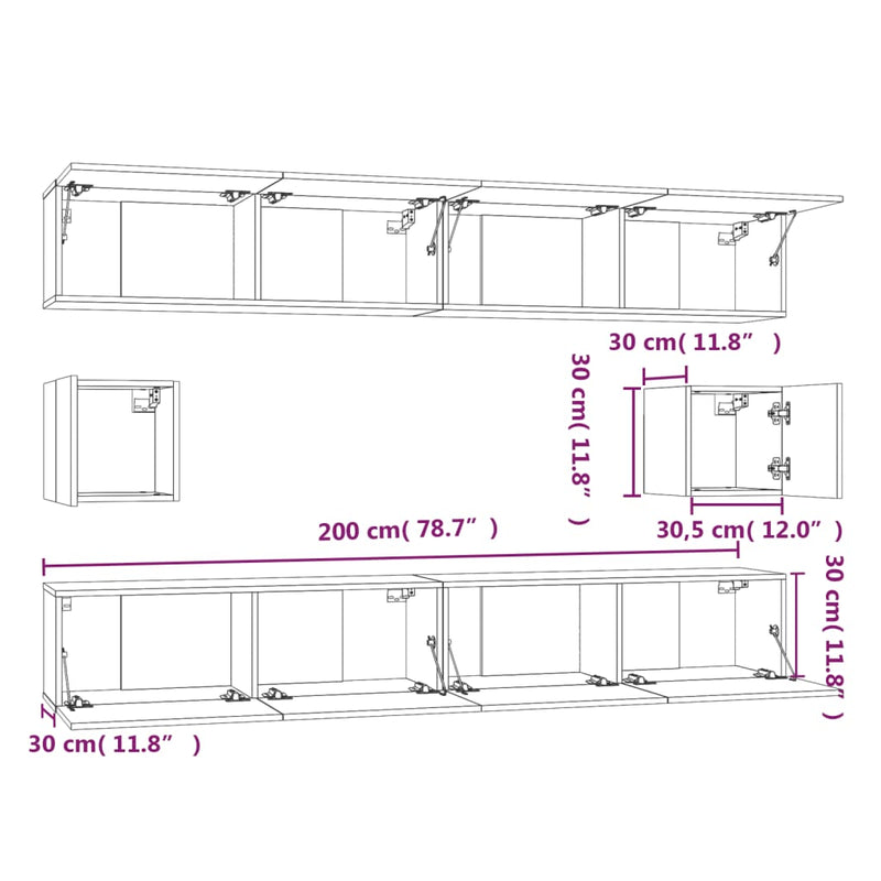 vidaXL 6 Piece TV Cabinet Set White Engineered Wood