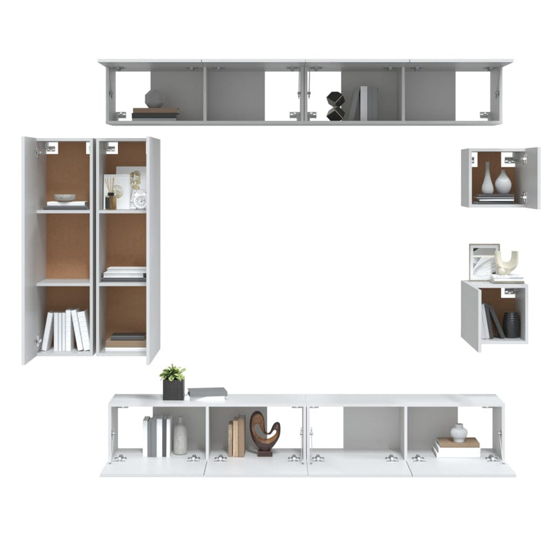 vidaXL 8 Piece TV Cabinet Set White Engineered Wood