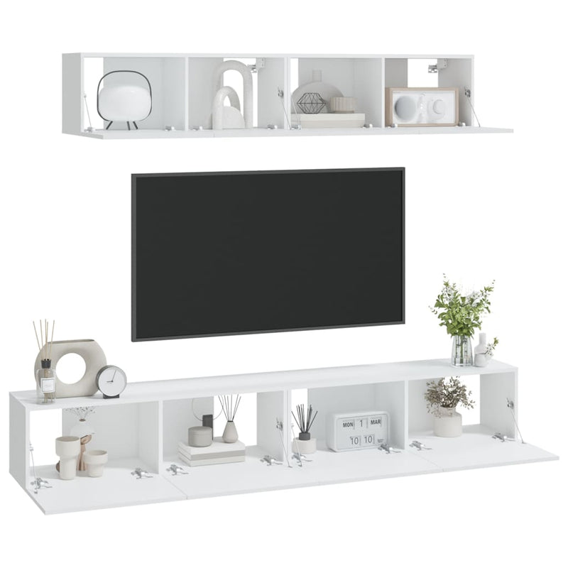 vidaXL 4 Piece TV Cabinet Set White Engineered Wood