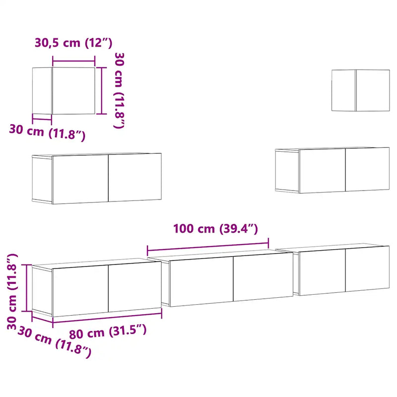 7 Piece TV Cabinet Set White Engineered Wood