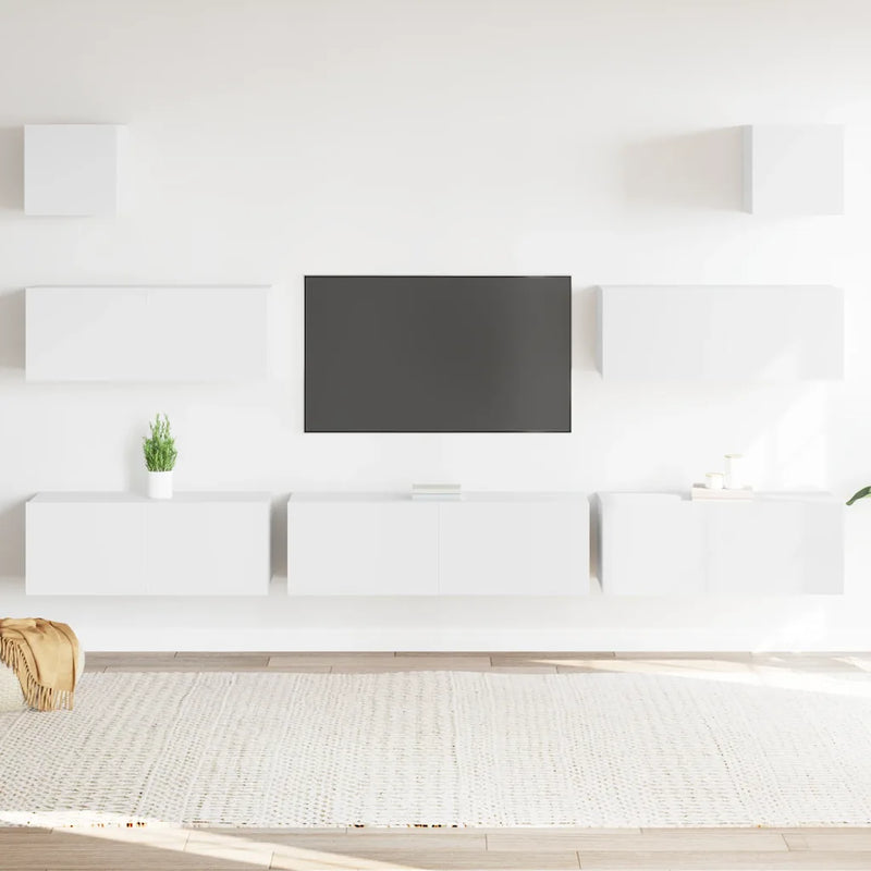 7 Piece TV Cabinet Set White Engineered Wood