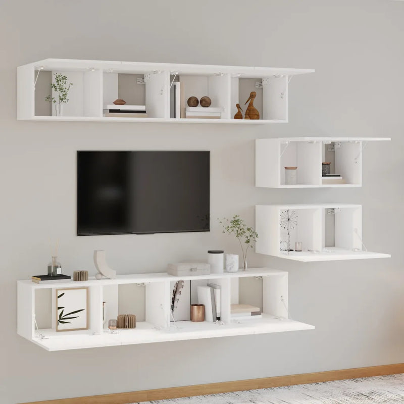 4 Piece TV Cabinet Set White Engineered Wood