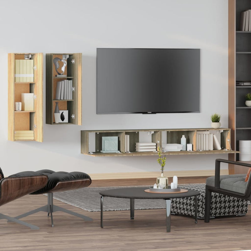 vidaXL 4 Piece TV Cabinet Set Sonoma Oak Engineered Wood