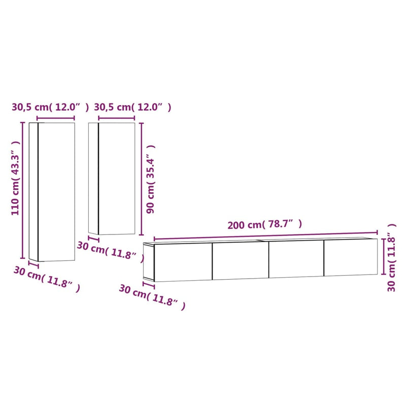 vidaXL 4 Piece TV Cabinet Set Sonoma Oak Engineered Wood
