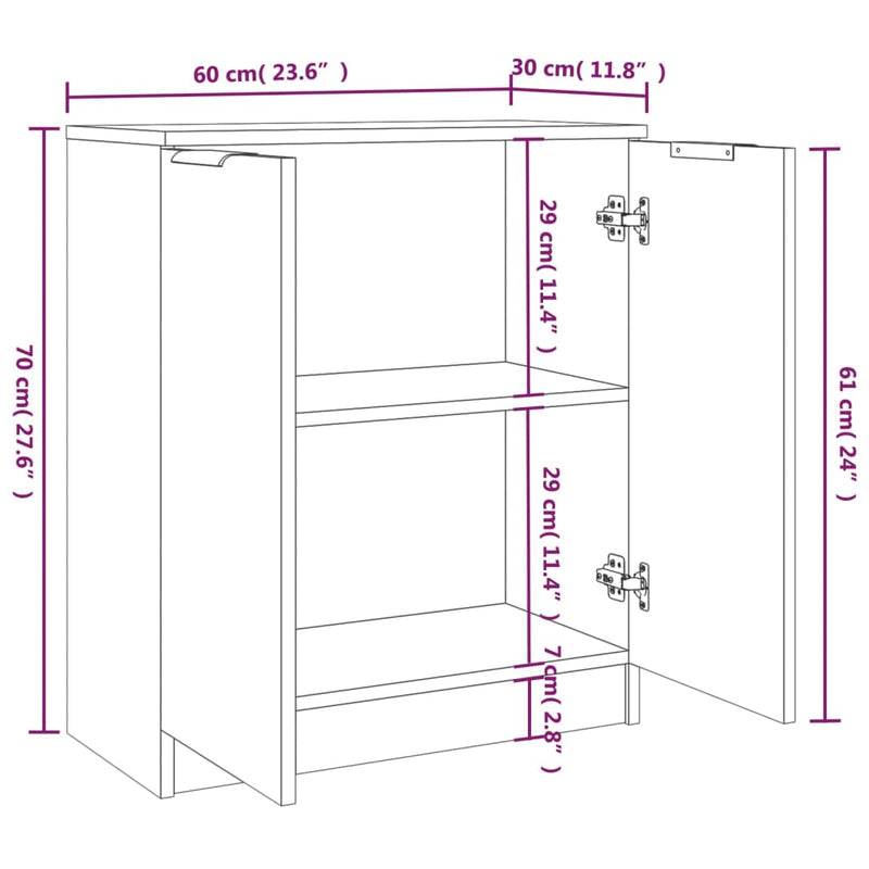 vidaXL Sideboards 2 pcs Sonoma Oak 60x30x70 cm Engineered Wood