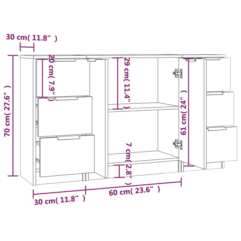 Sideboards 3 pcs White Engineered Wood