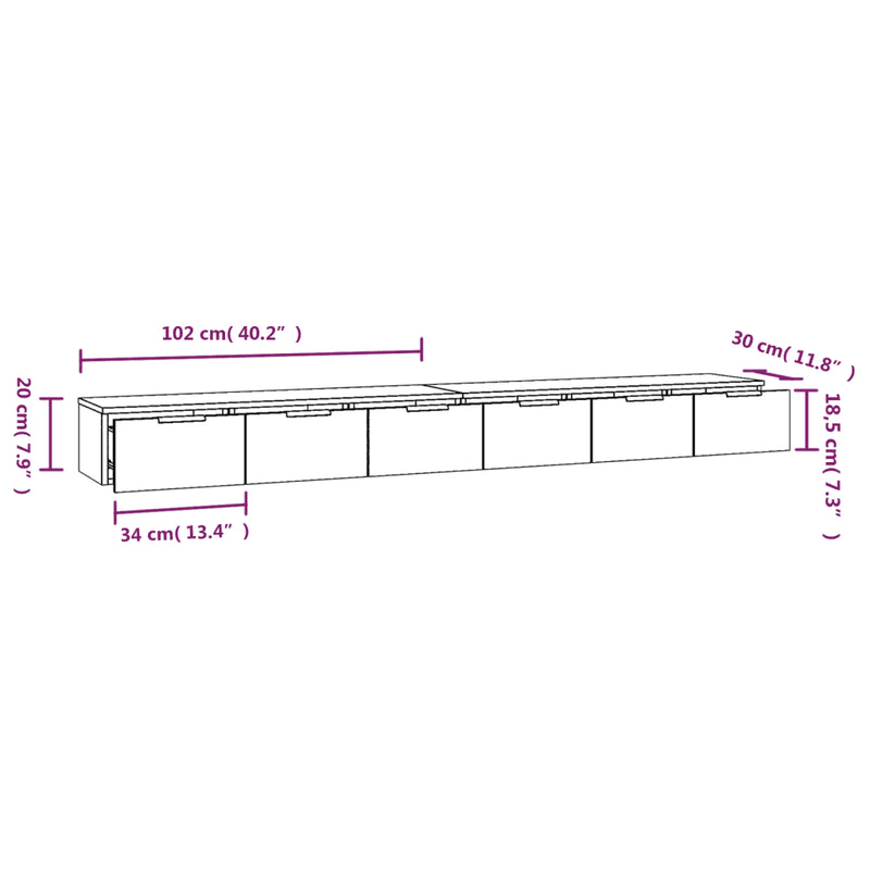 Wall Cabinets 2 pcs White 102x30x20 cm Engineered Wood