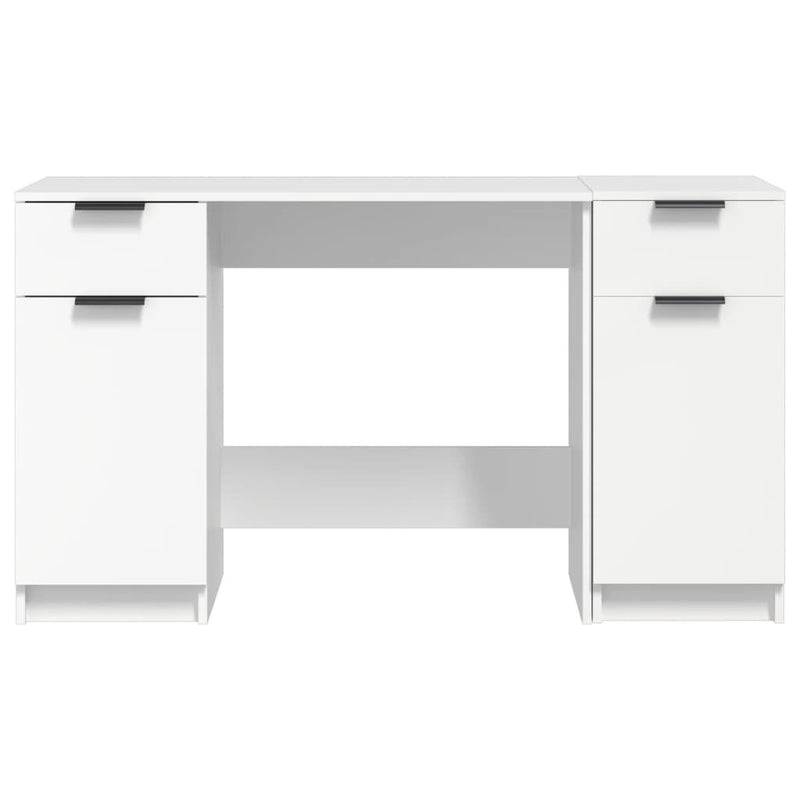 Desk with Side Cabinet White Engineered Wood