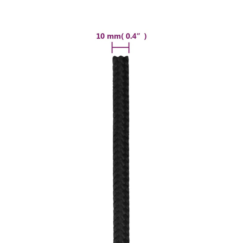 vidaXL Boat Rope Full Black 10 mm 50 m Polypropylene