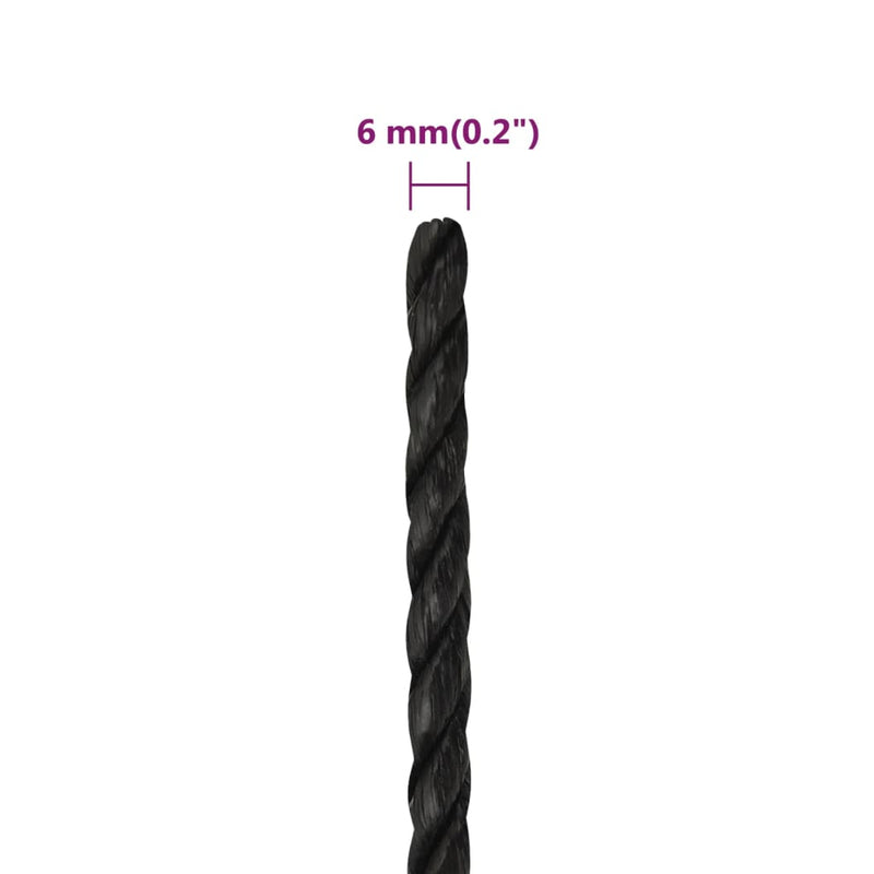 vidaXL Work Rope Black 6 mm 50 m Polypropylene