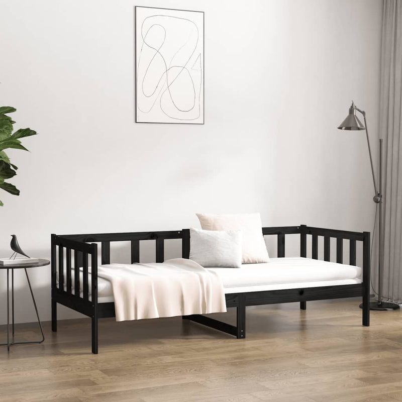 Day Bed Black 92x187 cm Single Size Solid Wood Pine