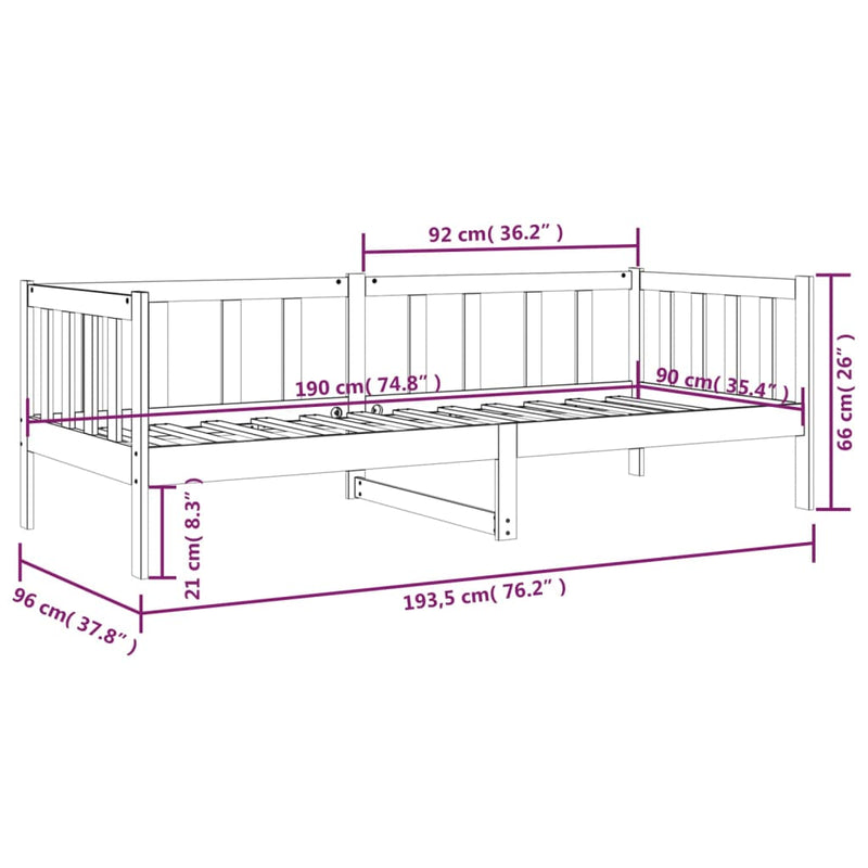 Day Bed Black 92x187 cm Single Size Solid Wood Pine