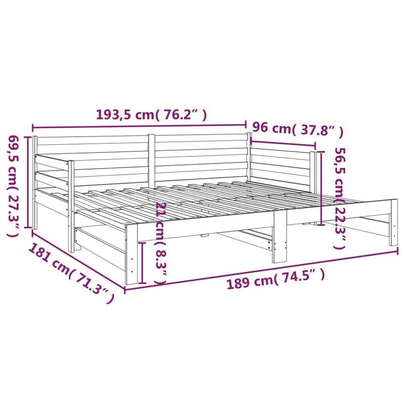 Pull-out Day Bed without Mattress White 2x(90x190) cm