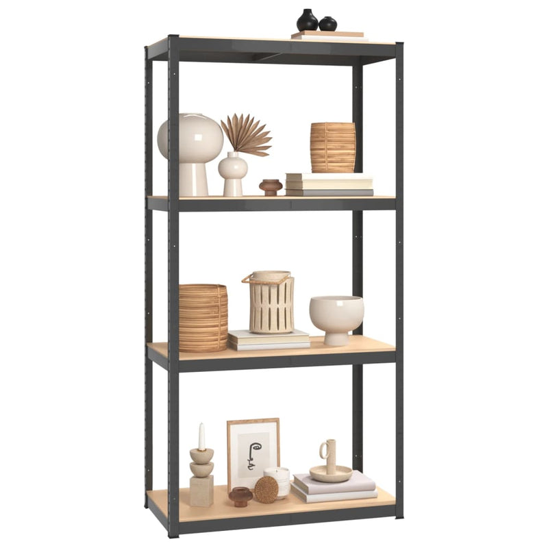 4-Layer Storage Shelf Anthracite Steel and Engineered Wood