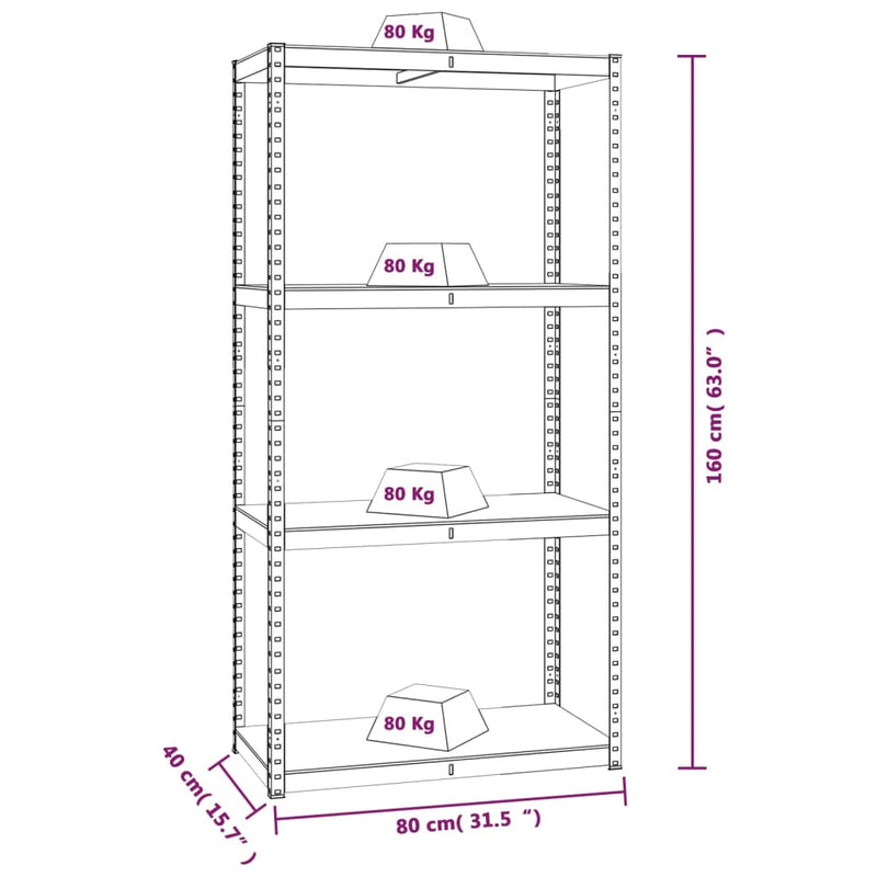 4-Layer Storage Shelf Anthracite Steel and Engineered Wood