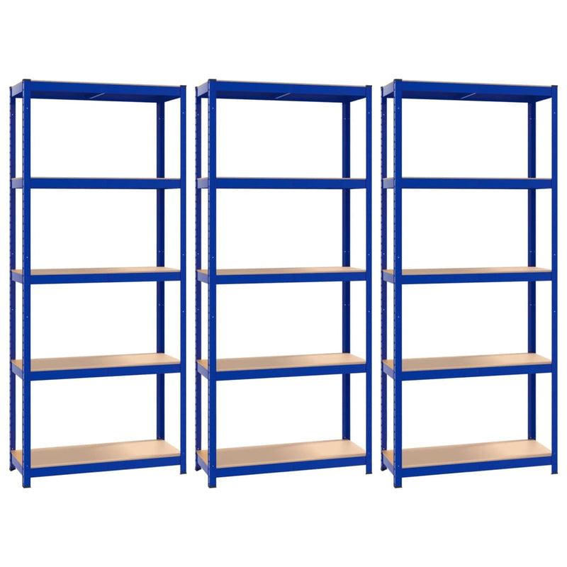 vidaXL 5-Layer Shelves 3 pcs Blue Steel and Engineered Wood