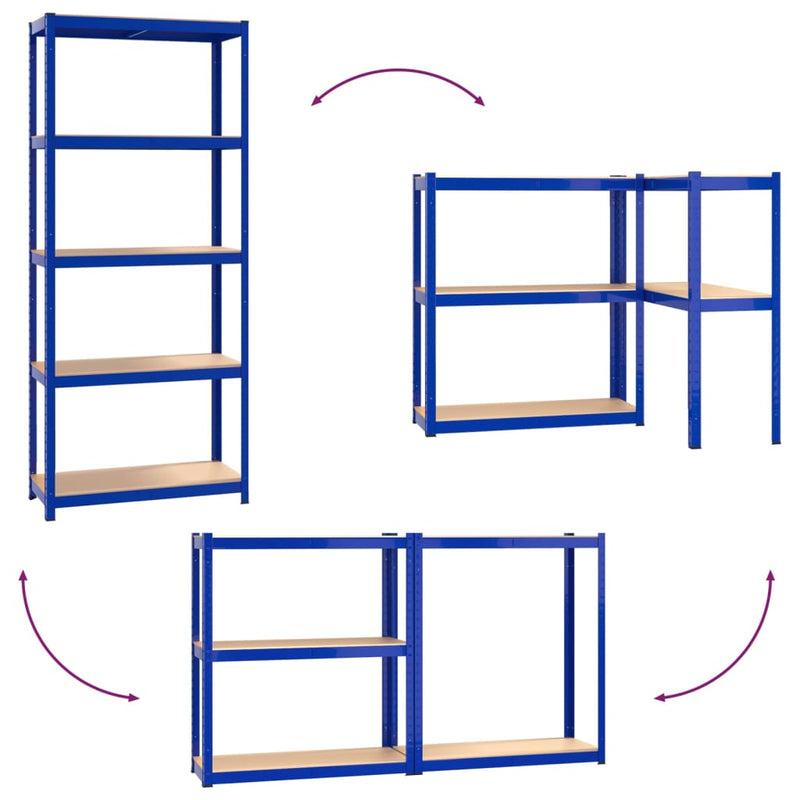 vidaXL 5-Layer Shelves 3 pcs Blue Steel and Engineered Wood