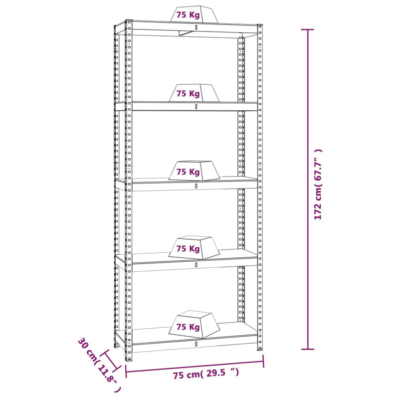 5-Layer Storage Shelf Anthracite Steel and Engineered Wood