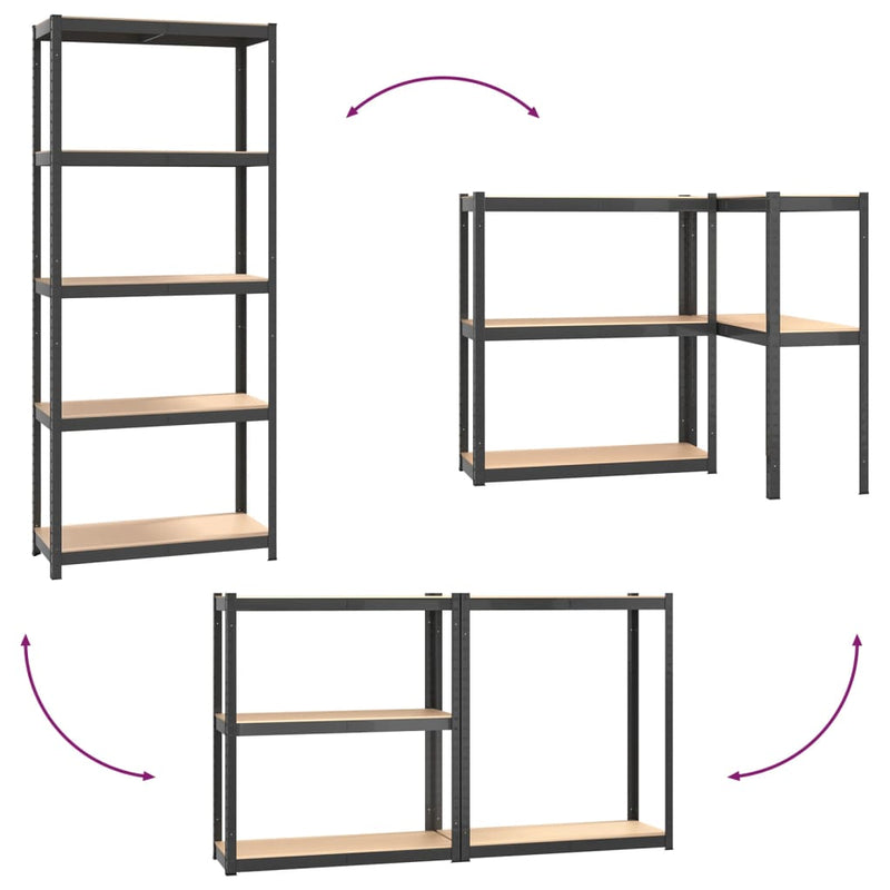 vidaXL 5-Layer Shelves 3 pcs Anthracite Steel and Engineered Wood