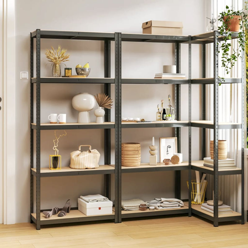 vidaXL 5-Layer Shelves 3 pcs Anthracite Steel and Engineered Wood