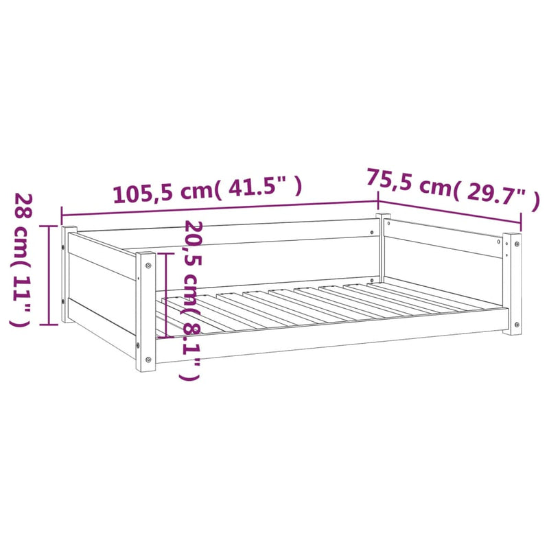 Dog Bed White 105.5x75.5x28 cm Solid Pine Wood