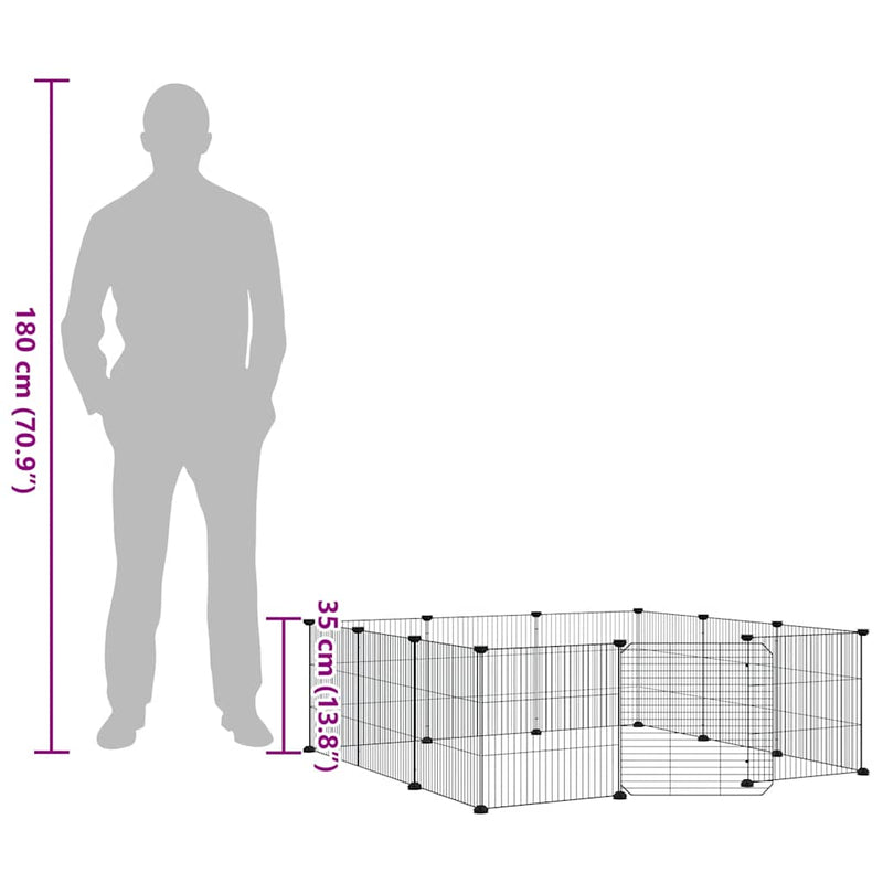 vidaXL 12-Panel Pet Cage with Door Black 35x35 cm Steel