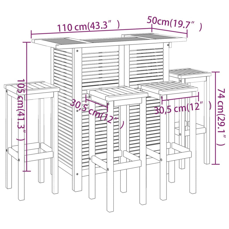 5 Piece Garden Bar Set Solid Wood Acacia